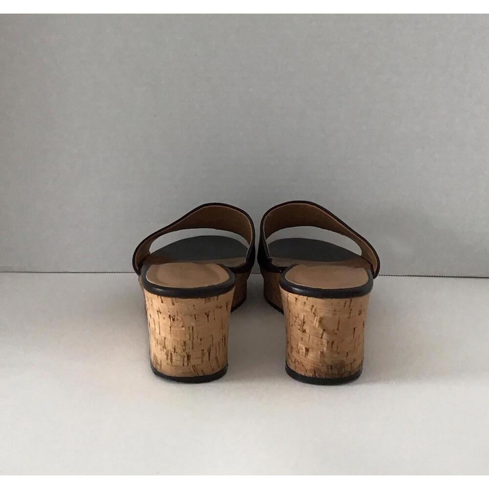Nine West Black Leather Cork Wedge Slide on Sandal Woman’s Size 9.5 - Picture 7 of 9